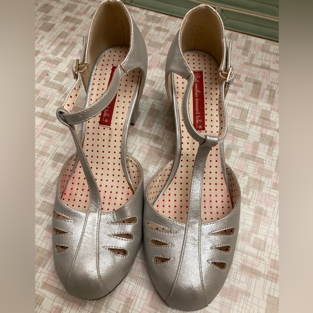 Silver BAIT footwear low ankle t-strap heels silver sz 10 - Picture 3 of 10